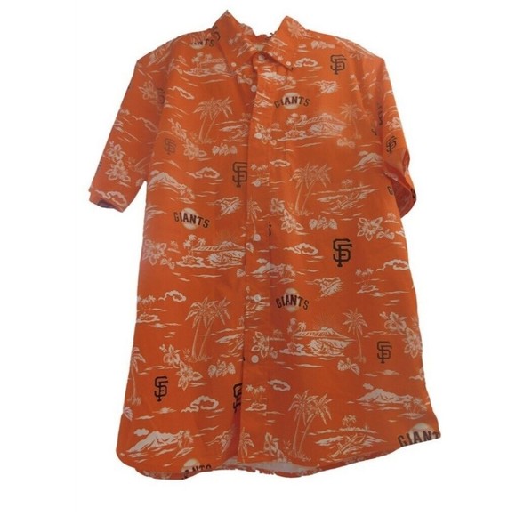 Reyn Spooner Mens Medium Orange San Francisco Giants Kekai Button-Down Shirt NWT - Picture 1 of 9